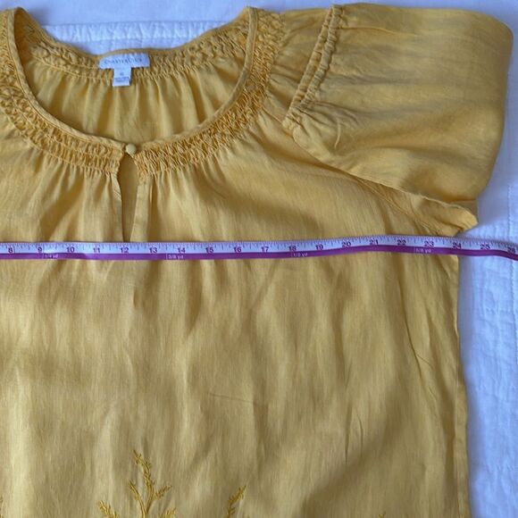 Charter Club Women’s Yellow Embroidered Boho Peasant Style Linen Top Size 16 - Picture 9 of 11